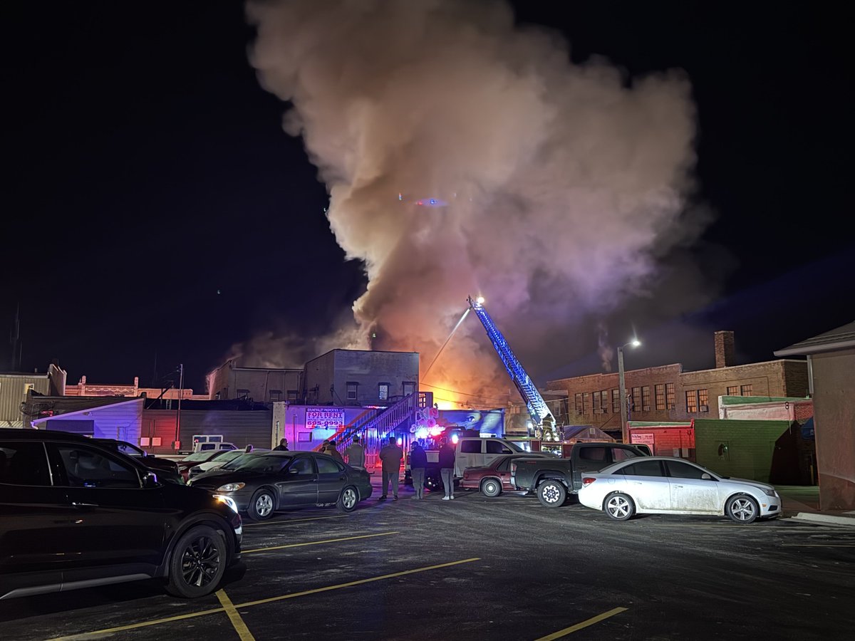 Crews continue to battle a fire in downtown Brookings Monday morning.